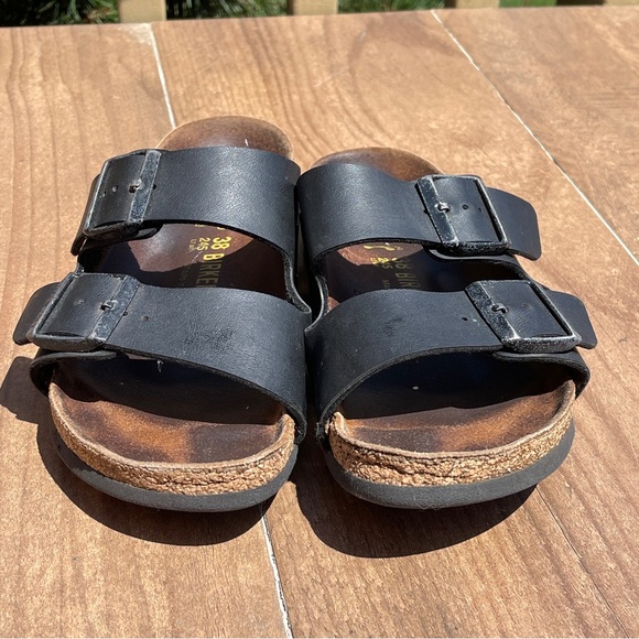Birkenstock Arizona Unisex Sandals 38 (M5) (W7) Black Double Buckle Cork Heel - Picture 5 of 5